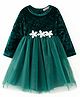Kookie Kids Full Sleeves Party Frock with Floral Applique - Dark Green