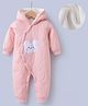 Kookie Kids Full Sleeves Winter Wear Hooded Romper with Bear Patch & Ear Applique - Pink
