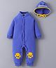 Kookie Kids Full Raglan Sleeves Front Open High Neck Romper with Paw Patch & Cap - Blue