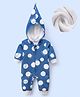 Kookie Kids Full Sleeves Winter Wear Printed Hooded Romper-  Blue