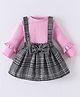 Kookie Kids Cotton Knit Full Sleeves Frill Detailed T-Shirt & Checkered Skirt Set - Pink