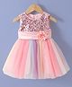 Kookie Kids Sleeveless Party Frock With Floral Applique & Sequinned Yoke - Pink