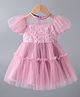 Kookie Kids Half Sleeves Tiered Party Frock With Sequin Detailing - Pink