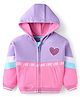 Babyhug Cotton Knit Full Sleeves Hooded Sweat Jacket With Sequin Heart Detailing - Purple & Pink