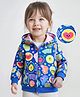 Babyhug Cotton Knit Full Sleeves Hooded Sweatjacket with Fruits & Heart Print - Blue