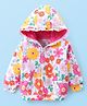 Babyhug Cotton Knit Full Sleeves Hooded Sweatjacket with Floral Print & Kangaroo Pockets - White