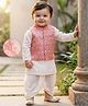 Babyoye Cotton Woven Full Sleeves Floral Printed Kurta & Dhoti Set with Nehru Jacket - Pink