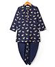 Babyoye Cotton Woven Full Sleeves Kurta Dhoti Set With Deer Print - Navy Blue