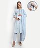 mumzhug Cotton Three Fourth Sleeves Floral Embroidered Maternity Kurta Trouser & Dupatta Set With Concealed Zipper Nursing Access - Grey
