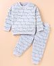 WOW Clothes Looper Knit Full Sleeves Night Suit Text Print - Grey & Green
