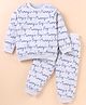 WOW Clothes Looper Knit Full Sleeves Night Suit Text Print - Grey & Blue