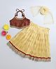 Many frocks &  Sleeveless Floral Lace Detailed  Lehenga Choli With Dupatta Set - Maroon & Yellow