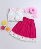 Many frocks & Sleeveless Animal  Embroidered Lehenga Choli & Dupatta Set - Off White & Pink