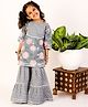 The Mom Store Cotton Three Fourth Sleeves Floral Printed Kurta Sharara Set - Teal Blue