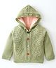 Yellow Apple Knitted Full Sleeves Hooded Sweatjacket With Cable Knit Design - Light Green