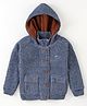 Yellow Apple Knitted Full Sleeves Hooded Solid Colour Sweatjacket - Blue