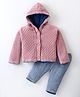 Yellow Apple Viscose Full Sleeves Front Open Hooded Sweater Set with Cable Knit Design -  Light Pink