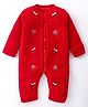 Yellow Apple Winter Wear Full Sleeves Front Open Romper with Floral & Butterfly Embroidery & Cable Knit Design  - Red