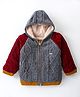Yellow Apple Knit Full Raglan Sleeves Front Open Hooded Sweater with Cable Knit Design - Grey