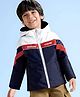 Babyhug Woven Full Sleeves Text Printed Hooded Padded Jacket With Colour Block Design - White & Navy