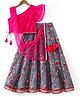 EARTHY TOUCH Taffeta Woven One Shoulder Sleeves  Sequined  Embroidered Choli Lehenga Set With Dupatta & Lace Detailing - Neon Pink & Grey