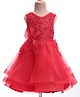 Mark & Mia Sleeveless Solid Colour Layered  Floral  Embroidered Party Frock with Applique Pearl & Sequined Detailing -   Red