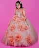 Li&Li BOUTIQUE Net Flutter Sleeves Hand Crafted Floral Applique Detailed & Sequins Embellished Gown - Peach & Pale Peach
