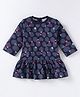 Simply Fleece Knit Full Sleeves Winter Frock With Hearts & Stars Print - Navy