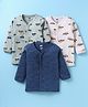 Simply Interlock Knit Front Open Vehicle Printed Vests Pack of 3 - White & Navy Blue