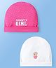 Doodle Poodle Interlock Knit Caps With Polka Dot & Animal Print Pack of 2 - Dark Pink & White