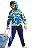 Ollington St. 100% Cotton Knit Full Sleeves Hooded Front Zipper Sweatshirt & Joggers Set With  Print - Blue & Green