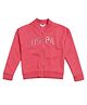 US Polo Assn Cotton Knit Full Sleeves High Neck Solid Colour Sweatjacket With Foil Print Detailing - Pink