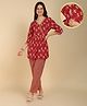 Zelena Cotton Woven Three Fourth Sleeves Floral Printed Maternity Co Ord Set With Concealed Zipper Nursing Access - Red