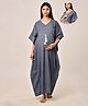 CRAFIQA Cotton Bat Wing Sleeves Floral Printed Maternity Kaftan With Side Seam Concealed Zipper Access - Blue