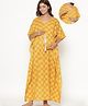 CRAFIQA Cotton Half Sleeves Abstract Printed Maternity Kaftan With Concealed Zipper Nursing Access - Mustard