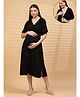 Zelena 95% Viscose 5% Elastane Half Sleeves Solid Zipless Maternity Dress - Black
