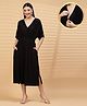 Zelena 95% Viscose 5% Elastane Half Sleeves Solid Zipless Maternity Dress - Black