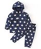 Simply Padded Full Sleeves Winter Night Suit Stars Print - Navy Blue