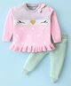 ToffyHouse 100% Cotton Knitted Full Sleeves Top & Lounge Pants Set With Polka Dots Print - Light Pink