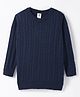 ToffyHouse Cotton Knit Full Sleeves  Solid Sweater with Cable Knit Design - Navy Blue