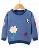 ToffyHouse Cotton Knitted Full Sleeves Floral Designed Pullover Sweater - Blue