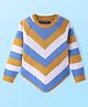 Pine Kids Knitted Raglan Full Sleeves Chervon Designed Pullover Sweater - White Blue & Golden