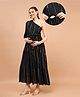Shades Of Sabi One shoulder gold lurex Nursing Maternity Party Dress -Black