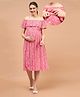 Shades of Sabi Floral Print Off Shoulder Maternity Nursing Dress With Nursing Access - Red