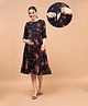 Shades of Sabi Three Fourth Sleeves Floral Printed Maternity Dress- Black