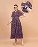 Shades of Sabi Half Sleeves Floral Printed Maternity Nursing Dress - Black