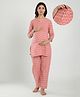 CRAFIQA Cotton Three Fourth Sleeves Floral Motif Printed With Concealed Zipper  Nursing Access Night Suit - Peach
