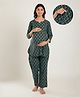 CRAFIQA Cotton Three Fourth Sleeves Floral Printed With Concealed Zipper  Nursing Access Night Suit - Blue