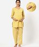 CRAFIQA Cotton Three Fourth Sleeves Abstract   Printed Maternity Night Suit With Concealed Zipper Nursing Access - Yellow