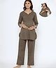CRAFIQA Cotton Three Fourth Sleeves Floral    Printed Maternity Night Suit With Concealed Zipper Nursing Access - Grey